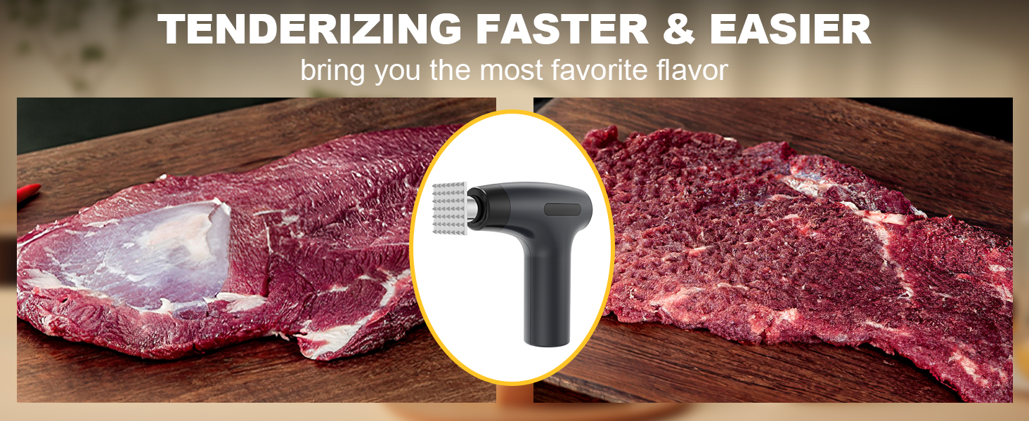 Electric Meat Tenderizer Tool - Meat Mallet 5 Adjustable Speeds, Auto Pressure Sensing, Stainless Steel Detachable Head, 1200mAh Battery for Beef Steak Chicken Pork Kitchen Use