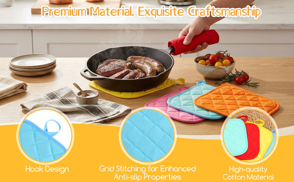 24 Pcs Cotton Pot Holders for Kitchen, Multicolor Square Hot Pads, Thicken Heat Resistant Potholders, Cloth Potholders for Hot, Trivet for Cooking and Baking with Hanging Loops, 6.9 x 6.7 Inch