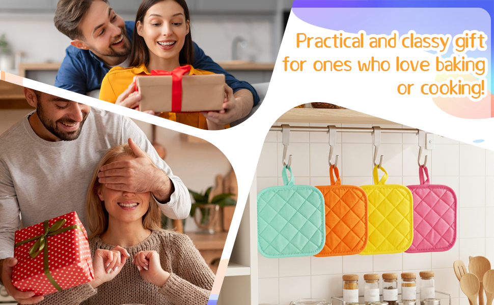 24 Pcs Cotton Pot Holders for Kitchen, Multicolor Square Hot Pads, Thicken Heat Resistant Potholders, Cloth Potholders for Hot, Trivet for Cooking and Baking with Hanging Loops, 6.9 x 6.7 Inch