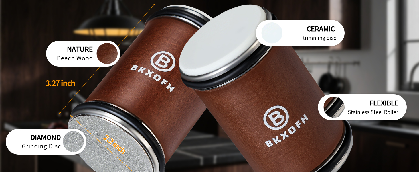 Rolling Knife Sharpener, Rolling Knife Sharpening Kit, Kitchen Knives Sharpener with Diamond and Ceramic for Steel of Chef Blade, Knives Sharpening Tool with 15 & 20 Degree Magnetic Angle, Walnut