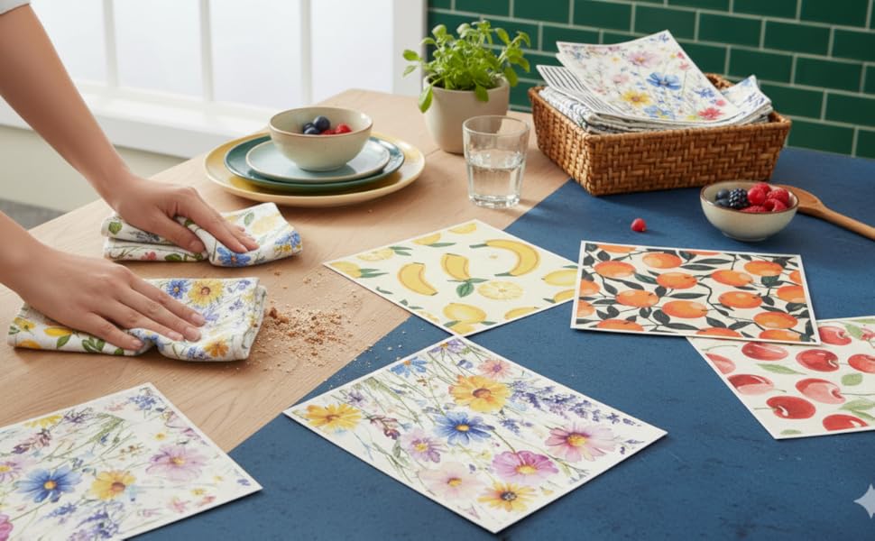 6Pcs 6 Styles Geometric Dish Cloths Swedish Kitchen Dishcloths Reusable Wash Towels Washable Rectangle Cellulose Sponge White and Black Flower Simple Line Mixed Pattern for Kitchen Cleaning