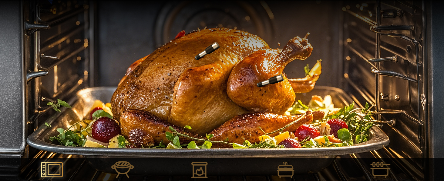 Meat Thermometer Wireless with 2 Probes, 800FT Bluetooth Digital Thermometer with Smart APP, Temp Precise Improved by 100%, Instant Read Food Thermometer with Alerts for Oven Smoker BBQ Grill