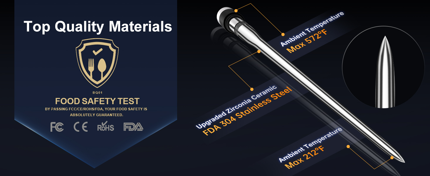 Meat Thermometer Wireless with 2 Probes, 800FT Bluetooth Digital Thermometer with Smart APP, Temp Precise Improved by 100%, Instant Read Food Thermometer with Alerts for Oven Smoker BBQ Grill