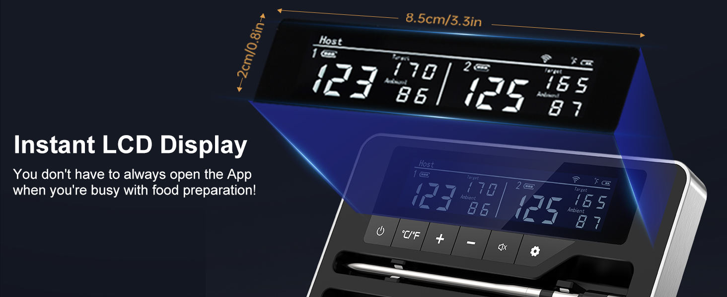 Meat Thermometer Wireless with 2 Probes, 800FT Bluetooth Digital Thermometer with Smart APP, Temp Precise Improved by 100%, Instant Read Food Thermometer with Alerts for Oven Smoker BBQ Grill