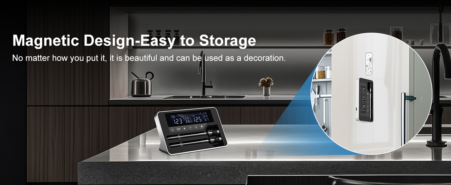 Meat Thermometer Wireless with 2 Probes, 800FT Bluetooth Digital Thermometer with Smart APP, Temp Precise Improved by 100%, Instant Read Food Thermometer with Alerts for Oven Smoker BBQ Grill