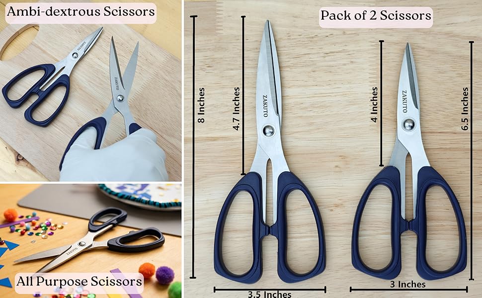 Kitchen Shears 2 Pack – Heavy Duty Stainless Steel Food Scissors for Meat, Poultry & Cooking, Sharp Multipurpose Kitchen Cutting Shears, Dishwasher Safe (6” & 8”)