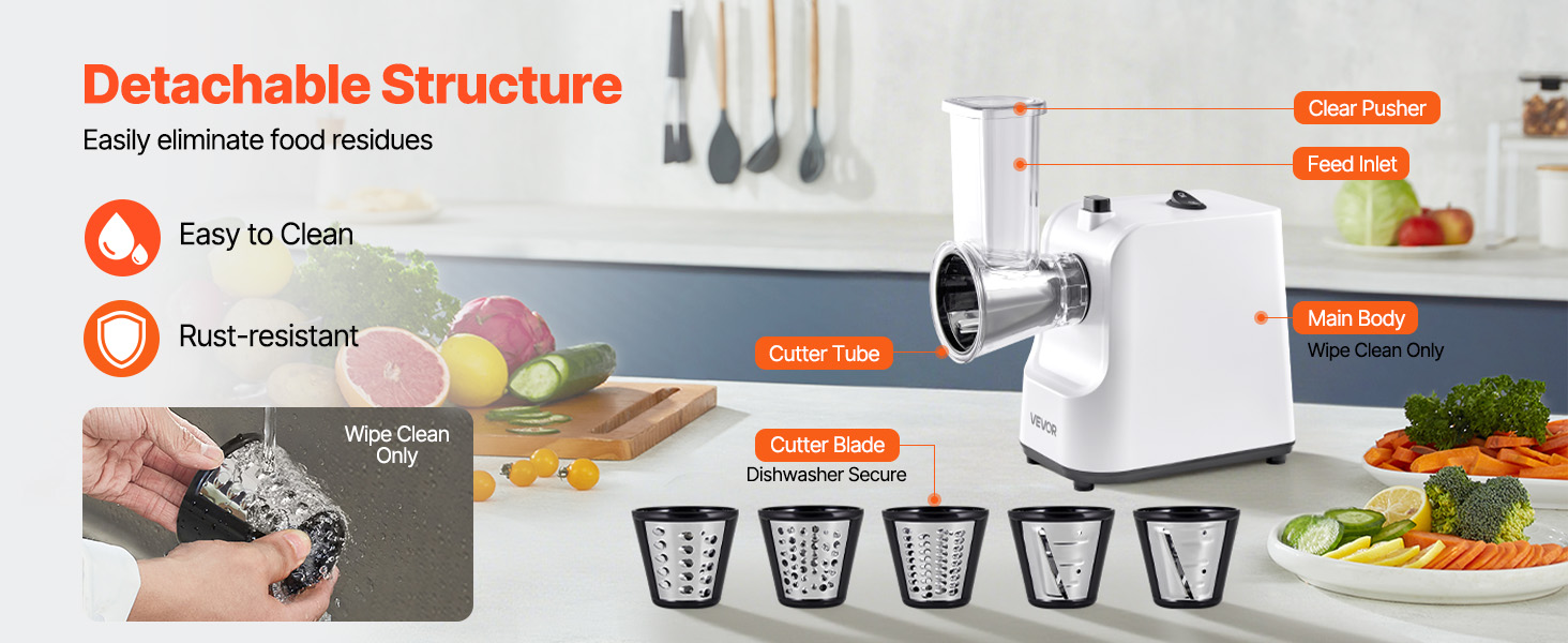 VEVOR Electric Cheese Grater Salad Maker, 200W Salad Shooter, Electric Vegetable Slicer Shredder Chopper for Fruits with 5 Attachments, Stainless Steel Food Cutter for Vegetables, and Cheeses