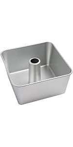 Square Tube Cake Pan, 28-Cup Capacity for 18-Cup Recipes, 10-Inch Anodized Aluminum Angel Food, Chiffon & Pound Cake Pan with Removable Bottom and Cooling Feet