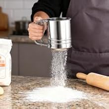 Flour Sifter, 4 in 1 Stainless Steel Baking Sifter with Powder Sugar Shaker Duster 3 Cup Double Layer Fine Mesh Sifter for Cakes, Pastries, Pies, Cupcakes and Desserts(COLOR:sliver)