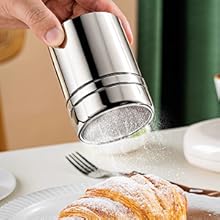 Flour Sifter, 4 in 1 Stainless Steel Baking Sifter with Powder Sugar Shaker Duster 3 Cup Double Layer Fine Mesh Sifter for Cakes, Pastries, Pies, Cupcakes and Desserts(COLOR:sliver)