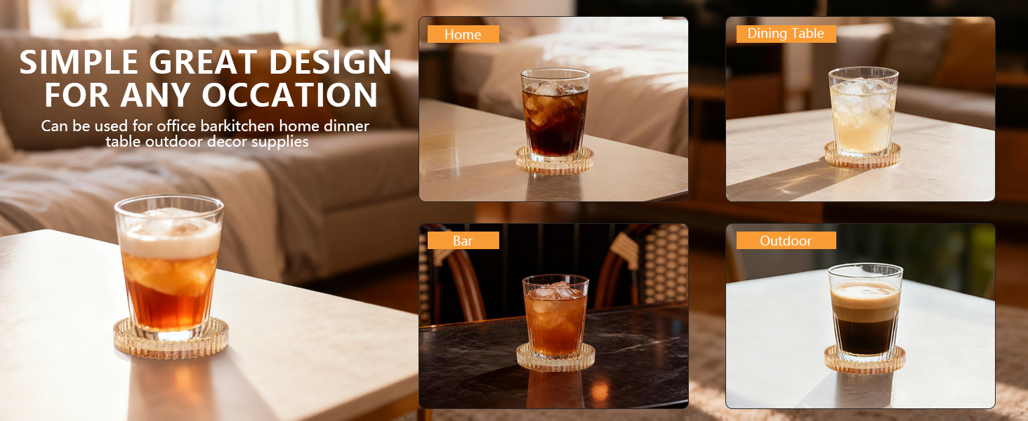 Round Modern Clear Coasters Set of 4, VIBRATITE 4 Inch Glass Cup Coaster Modern Crystal Coasters for Drinks Coffee Office Bar Kitchen Home Wedding Party Decor (Amber)