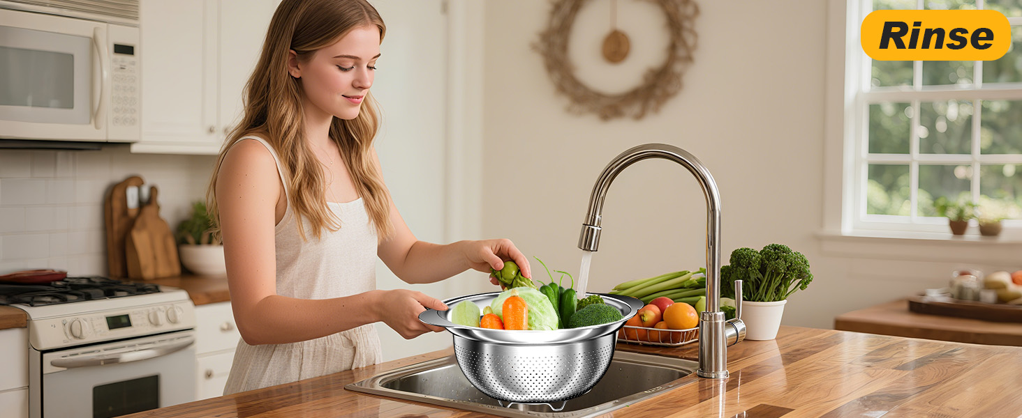 Colander, Stainless Steel Colander with Mixing Bowls (3.5QT), 3Pcs Strainer for Kitchen Gadget Food Strainer Basket with Handle, Colanders Bowl for Pasta Noodles Spaghetti Vegetables Fruit (3.5+3+2QT)