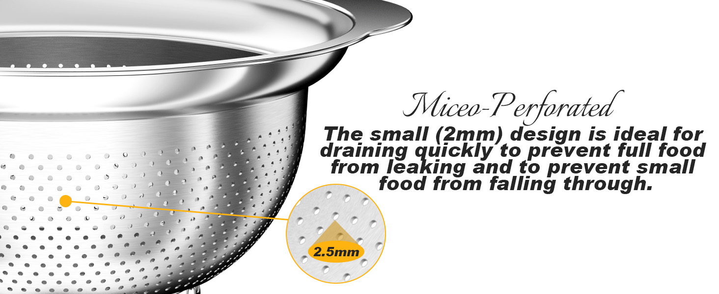 Colander, Stainless Steel Colander with Mixing Bowls (3.5QT), 3Pcs Strainer for Kitchen Gadget Food Strainer Basket with Handle, Colanders Bowl for Pasta Noodles Spaghetti Vegetables Fruit (3.5+3+2QT)