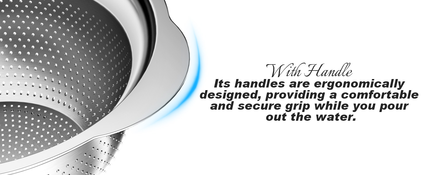 Colander, Stainless Steel Colander with Mixing Bowls (3.5QT), 3Pcs Strainer for Kitchen Gadget Food Strainer Basket with Handle, Colanders Bowl for Pasta Noodles Spaghetti Vegetables Fruit (3.5+3+2QT)