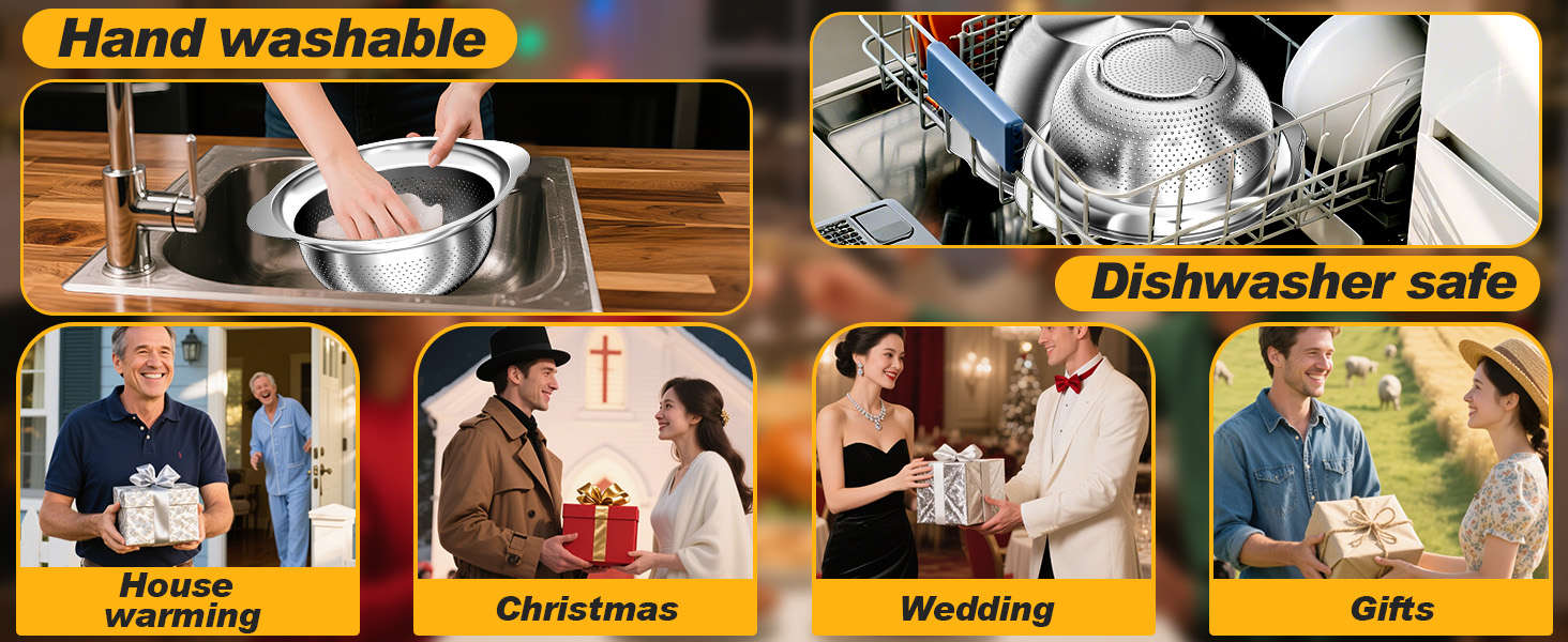 Colander, Stainless Steel Colander with Mixing Bowls (3.5QT), 3Pcs Strainer for Kitchen Gadget Food Strainer Basket with Handle, Colanders Bowl for Pasta Noodles Spaghetti Vegetables Fruit (3.5+3+2QT)