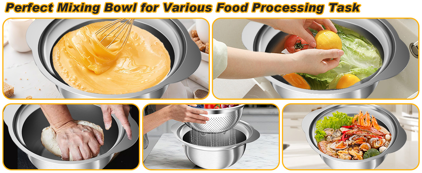 Colander, Stainless Steel Colander with Mixing Bowls (3.5QT), 3Pcs Strainer for Kitchen Gadget Food Strainer Basket with Handle, Colanders Bowl for Pasta Noodles Spaghetti Vegetables Fruit (3.5+3+2QT)