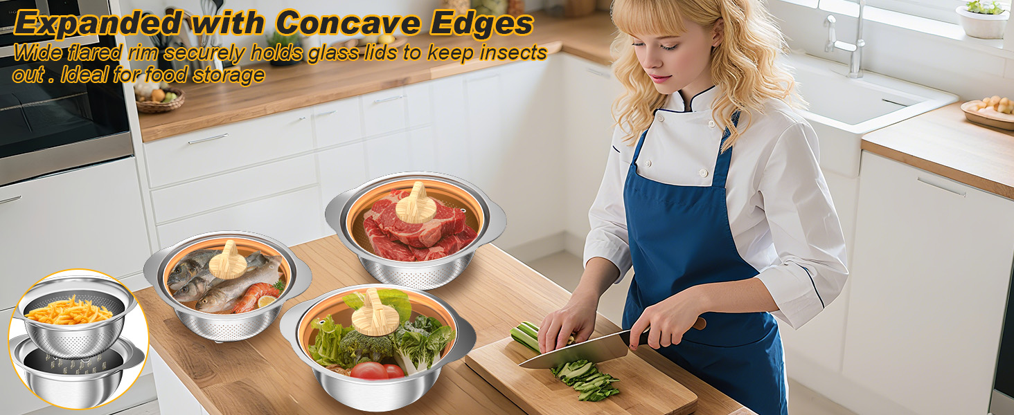 Colander, Stainless Steel Colander with Mixing Bowls (3.5QT), 3Pcs Strainer for Kitchen Gadget Food Strainer Basket with Handle, Colanders Bowl for Pasta Noodles Spaghetti Vegetables Fruit (3.5+3+2QT)