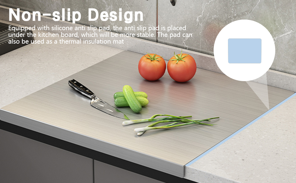 Large Stainless Steel Cutting Boards for Kitchen, Chopping Boards with Blue Non-slip Mat, Cutting Board with Counter Lip for Meat, Fruits, Vegetables, Bread,Dough(15.75" × 11.81")