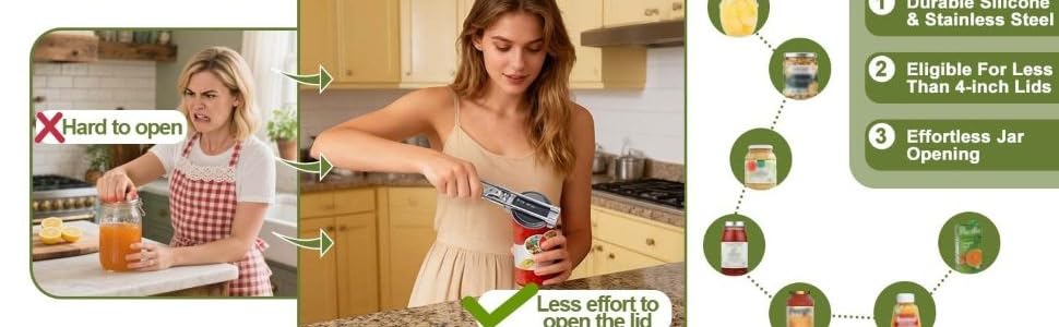 Adjustable Jar Opener –2026 Stainless Steel Can & Bottle Opener for Weak Hands Seniors Up to 4-Inch Lids,Optional Silicone