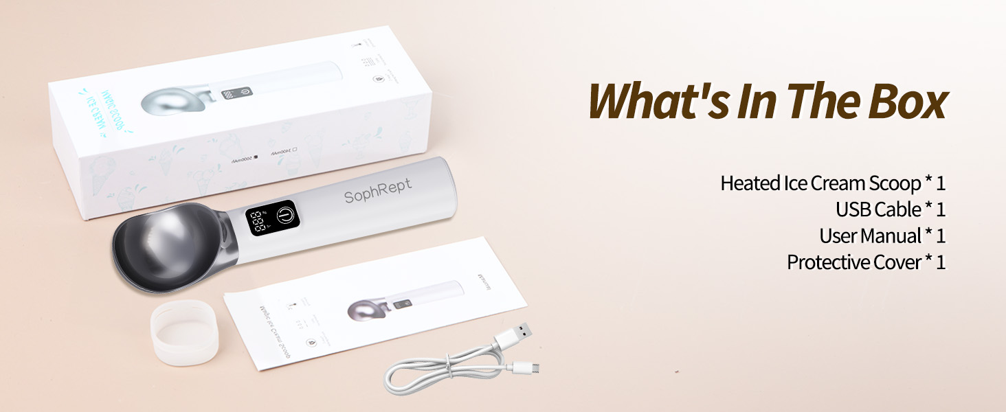 Heated Ice Cream Scoop Rechargeable, 5000mAh, 20W Fast Charging, 30s Heat Up, 158°F Electric Self-Warming Scooper for Hard Frozen Desserts, IP67 Waterproof, Auto Shut-Off