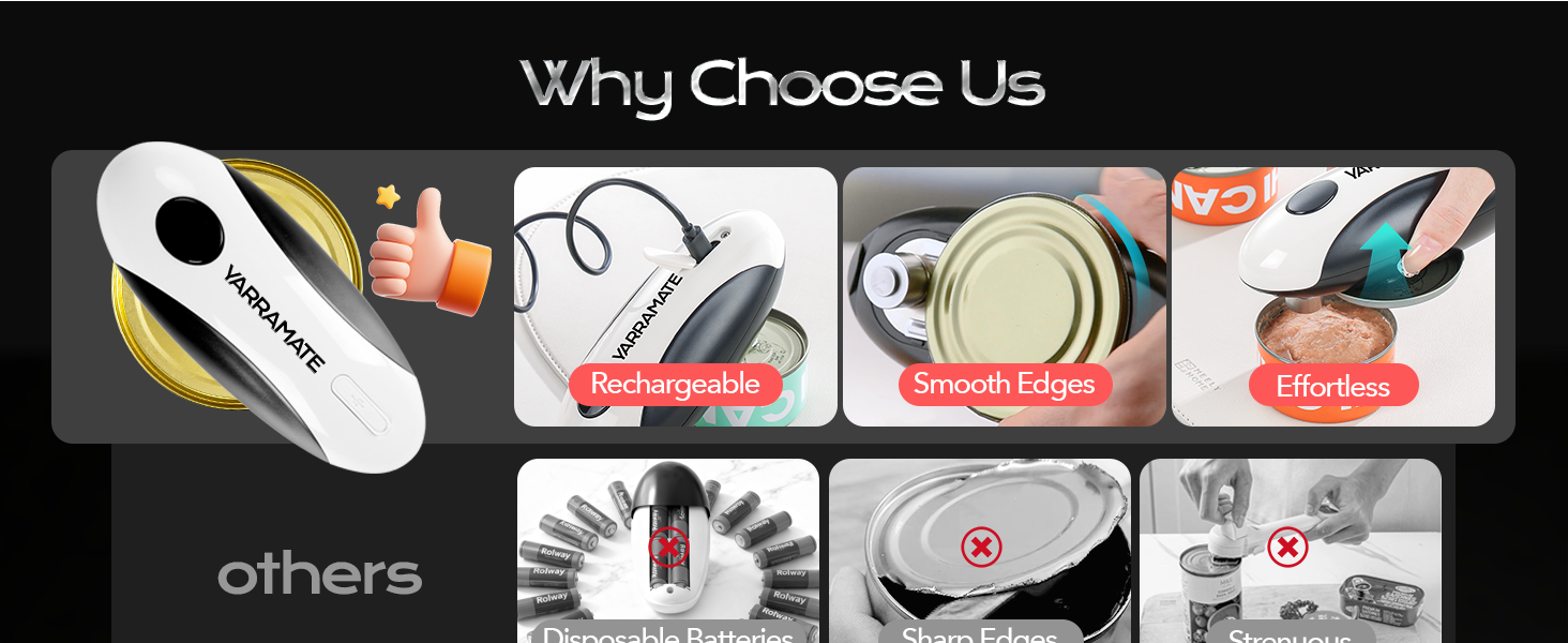 YARRAMATE Electric Can Opener, One Touch Rechargeable Automatic Can Openers for Kitchen Fits All Cans Sizes - Smooth Edge, Hands-Free for Seniors | With Storage Bag, Portable for Travel