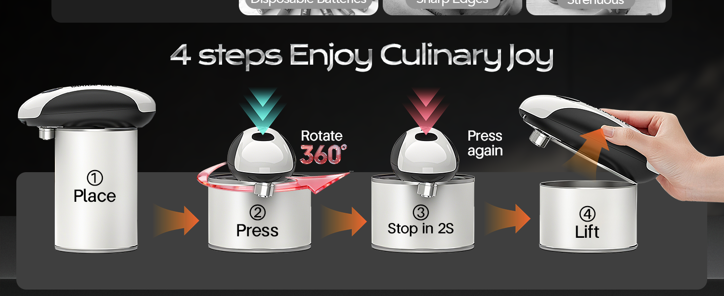 YARRAMATE Electric Can Opener, One Touch Rechargeable Automatic Can Openers for Kitchen Fits All Cans Sizes - Smooth Edge, Hands-Free for Seniors | With Storage Bag, Portable for Travel