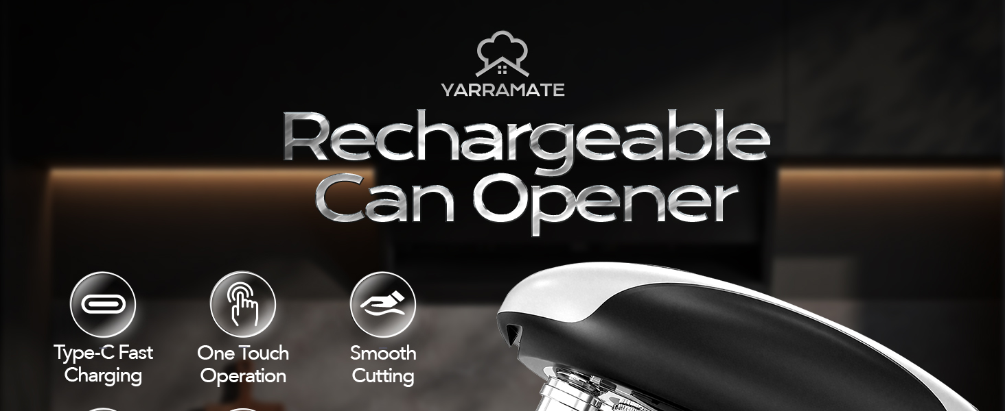 YARRAMATE Electric Can Opener, One Touch Rechargeable Automatic Can Openers for Kitchen Fits All Cans Sizes - Smooth Edge, Hands-Free for Seniors | With Storage Bag, Portable for Travel