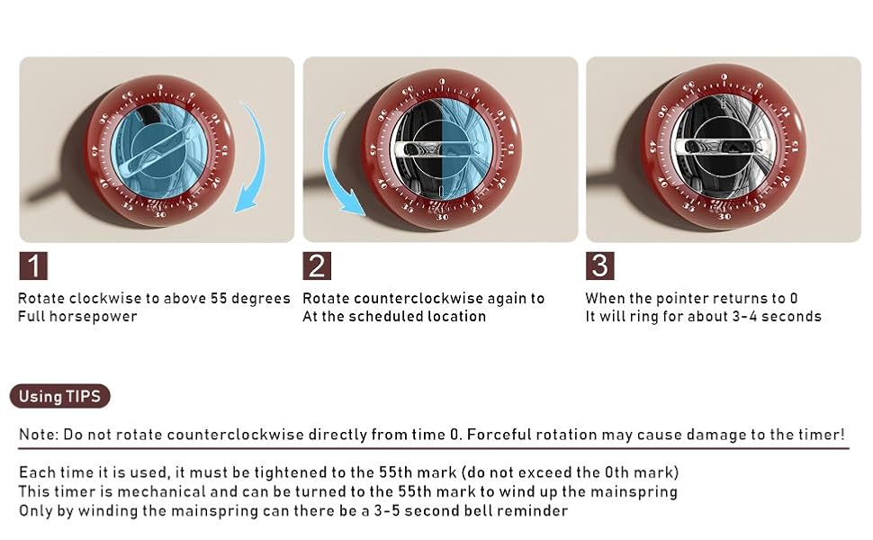 Retro Mechanical Kitchen Timer, Red, 60-Minute Countdown with Magnetic Back, Wind-Up Design, Loud Alarm for Cooking, Home Use (red and Plastic Material)