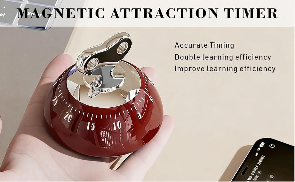 Retro Mechanical Kitchen Timer, Red, 60-Minute Countdown with Magnetic Back, Wind-Up Design, Loud Alarm for Cooking, Home Use (red and Plastic Material)