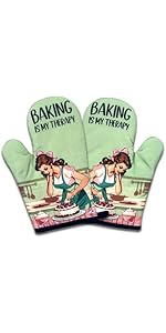 Funny Baking Oven Mitts and Pot Holders Set of 3, That's What I Do I Bake and I Know Things, Heat Resistant Non-Slip Kitchen Mitts Hot Pads, Christmas Baking Gifts for Women Mom Wife Baker