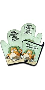 Funny Baking Oven Mitts and Pot Holders Set of 3, That's What I Do I Bake and I Know Things, Heat Resistant Non-Slip Kitchen Mitts Hot Pads, Christmas Baking Gifts for Women Mom Wife Baker