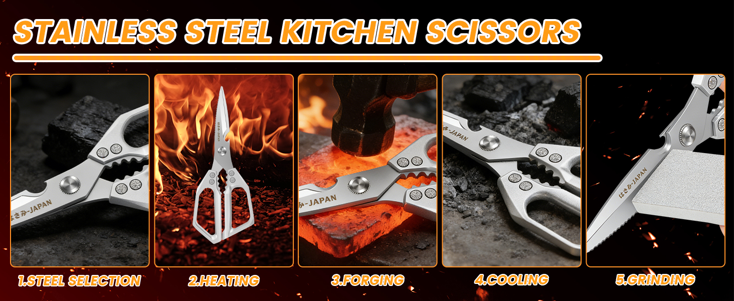 3Pcs Kitchen Shears and Vegetable Peeler Set, Heavy Duty Poultry Shears, Japanese Kitchen Scissors All Purpose, Food Cooking Scissors for Meat, Chicken Bones, Turkey, and Fish, Dishwasher Safe