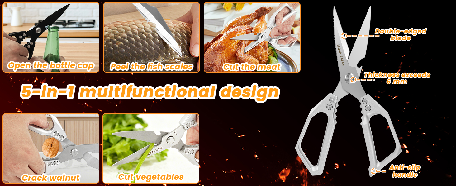 3Pcs Kitchen Shears and Vegetable Peeler Set, Heavy Duty Poultry Shears, Japanese Kitchen Scissors All Purpose, Food Cooking Scissors for Meat, Chicken Bones, Turkey, and Fish, Dishwasher Safe