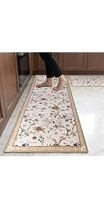 2 Pcs Blue and White Chinoiserie Kitchen Mat Floral Rugs Washable Cute Aesthetic Soft Mats Non-Slip for Kitchen Party Seasonal Home Entrance Decor