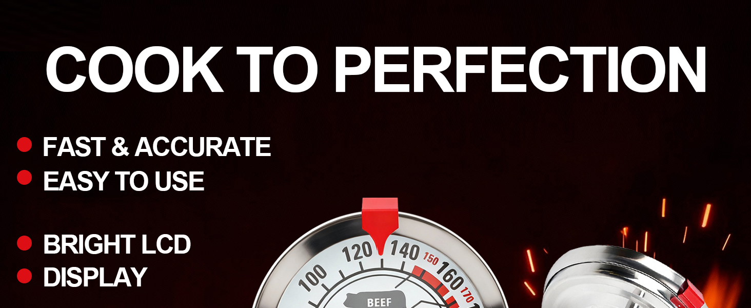 Meat Thermometer Cooking Thermometer Stainless Steel Kitchen Thermometer Temperature Labeled for Poultry, Pork, Beef