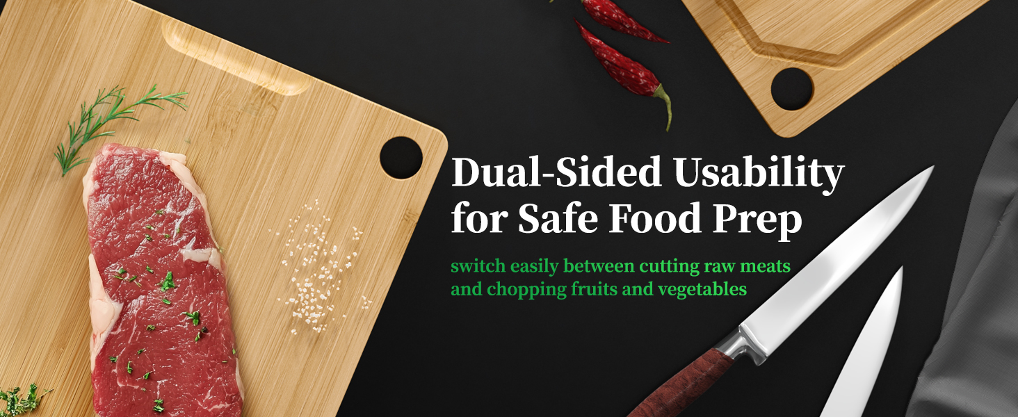 Kitchen Cutting Board Set - 3-Piece Wooden Cutting Boards for Kitchen with Juice Groove, Handles, Hang Holes, Stylish Kitchen Essentials for Chpping & Serving, Natural, 0.4"Th - (L+M+S)