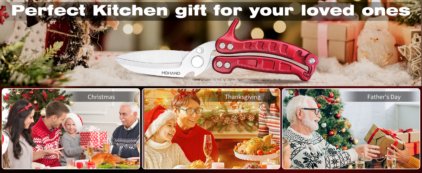 MDHAND Kitchen Shears - Heavy Duty Poultry Shears for Chicken Turkey Fish Fruit Vegetables and Meat Cutting - Stainless Steel Dishwasher Safe Food Kitchen Scissors with Anti-Slip Handle & Safety Lock