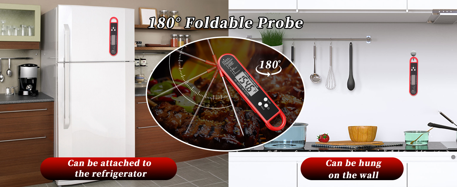 Digital Meat Thermometer for Cooking and Grilling - Instant Read Food Thermometer with IP67 Waterproof, Strong Magnet and Calibration - Professional Kitchen BBQ Probe for Turkey, Steak