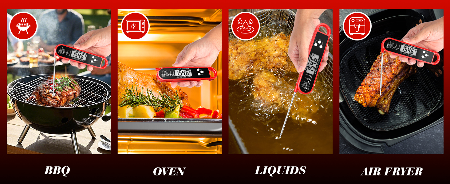 Digital Meat Thermometer for Cooking and Grilling - Instant Read Food Thermometer with IP67 Waterproof, Strong Magnet and Calibration - Professional Kitchen BBQ Probe for Turkey, Steak