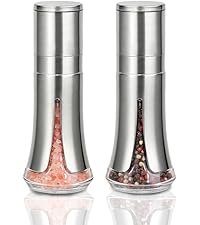 Aelga Salt and Pepper Grinder Set with Silicone Funnel - 4oz Glass Manual Mills with Adjustable Ceramic Core, Refillable Kitchen Gadgets, Modern Tabletop Gift Set