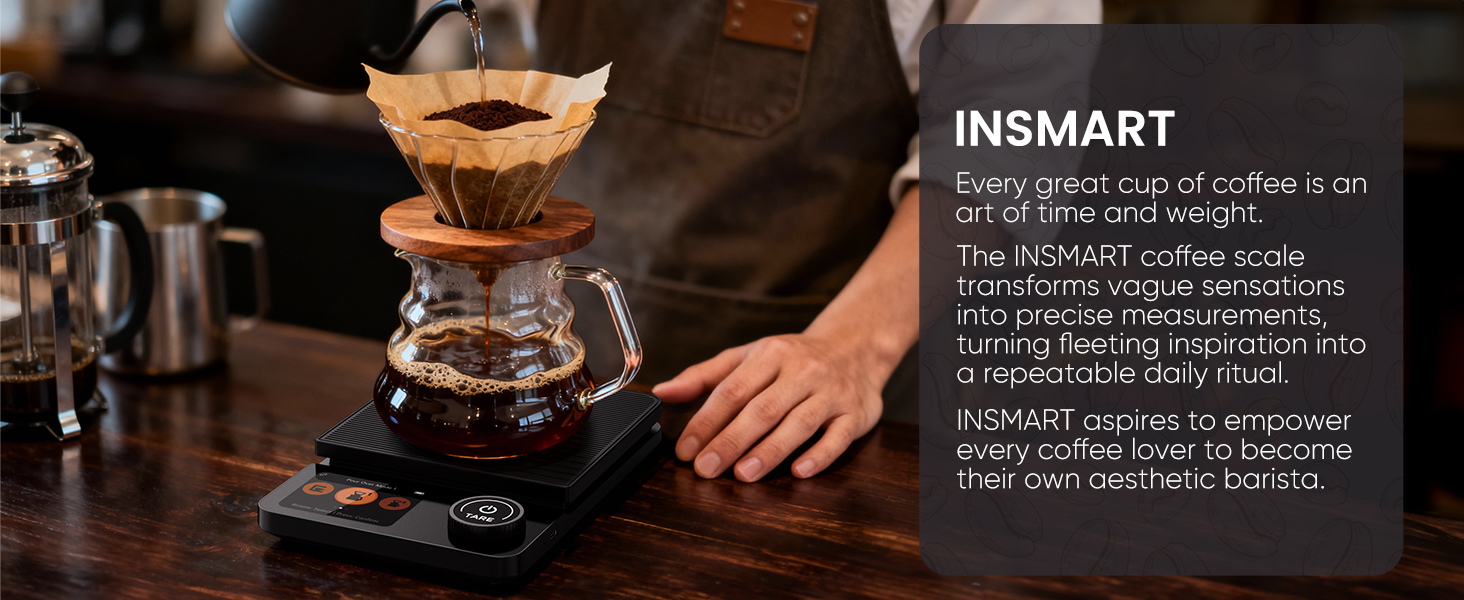 INSMART Coffee Scale with Timer, Bluetooth Espresso Scale with App Sync 5kg/0.1g High Precision, Large Color Display Digital Kitchen Scale, 5 Units & 3 Brew Modes for Pour-Ove, Espresso, Kitchen