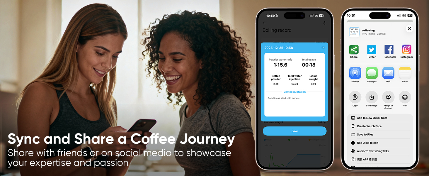INSMART Coffee Scale with Timer, Bluetooth Espresso Scale with App Sync 5kg/0.1g High Precision, Large Color Display Digital Kitchen Scale, 5 Units & 3 Brew Modes for Pour-Ove, Espresso, Kitchen