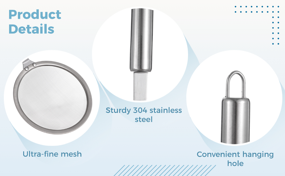 3 Pcs Fine Mesh Skimmer Spoons - Stainless Steel Hot Pot Fat Strainer for Oil Filter Skimming, Grease and Foam Removal, Multi-Functional Kitchen Cooking Mesh Strainer Ladle Set, 3 Sizes