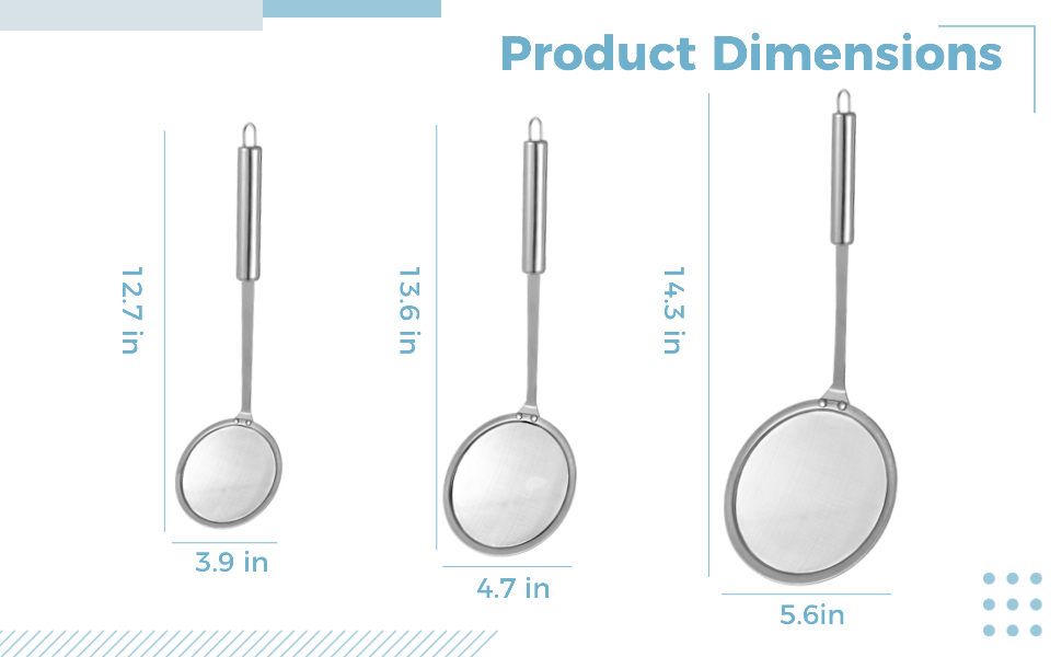 3 Pcs Fine Mesh Skimmer Spoons - Stainless Steel Hot Pot Fat Strainer for Oil Filter Skimming, Grease and Foam Removal, Multi-Functional Kitchen Cooking Mesh Strainer Ladle Set, 3 Sizes