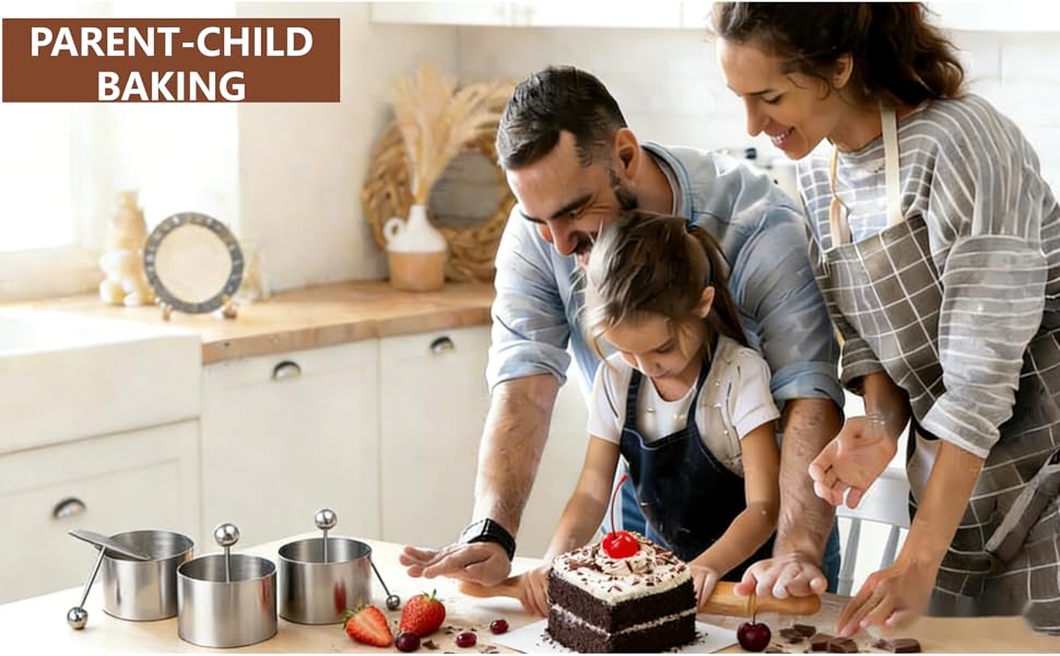 Set of 3 Stainless Steel Sushi Tower Mold, Round Mousse Cake Ring Molds with Pushers, Tuna Tartare Mold Ring for Home Kitchen Use