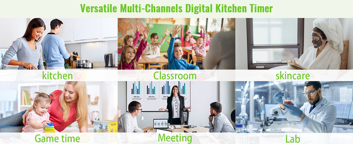 FCXJTU Digital Dual Kitchen Timer, 4-Channel Magnetic Countdown Timer for Cooking, On/Off, Large Display Multi Food Loud Alarm Silent for Classroom Seniors Battery Included (Black)