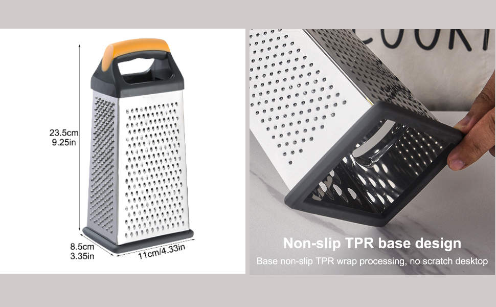 Cheese Grater, 4 Sides Handheld Box Grater, Manual Ergonomic Kitchen Food Shredder, Multi-Function Vegetable Slicer for Carrot, Veggie, Potato(COLOR:silver)