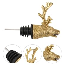 Deer Head Wine Liquor Aerator Pourer Spout and Stopper Animal Wine Pourer Stopper With Silicone Rubber Olive Oil Liquor Bottle Decanter for Alcohol Spirits Stag Presents Golden