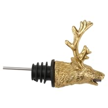 Deer Head Wine Liquor Aerator Pourer Spout and Stopper Animal Wine Pourer Stopper With Silicone Rubber Olive Oil Liquor Bottle Decanter for Alcohol Spirits Stag Presents Golden