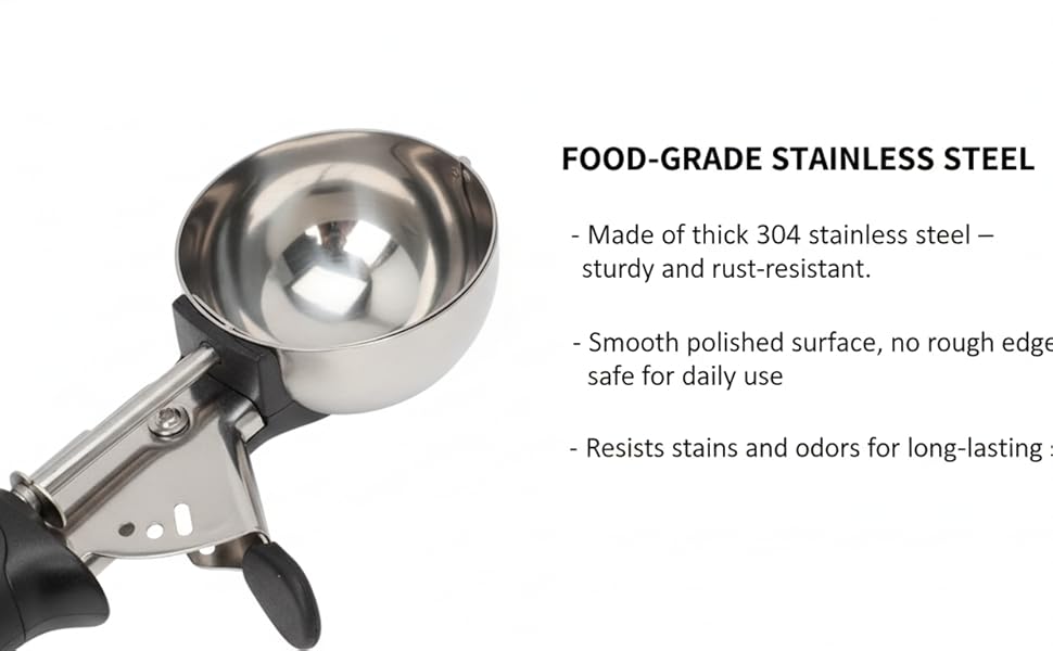 Stainless Steel Ice Cream Scoop with Trigger, 4.5 oz (130ml) Cookie & Dough Scooper, Black Ergonomic Handle for Easy Scooping and Release